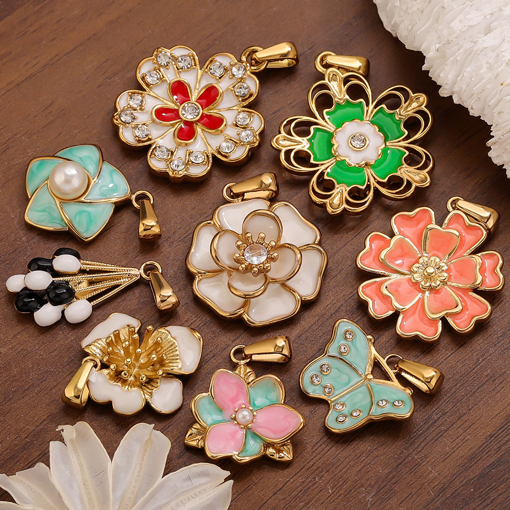 Jewelry Making Materials Wholesale - 2PCS Stainless Steel Enamel Large Flower