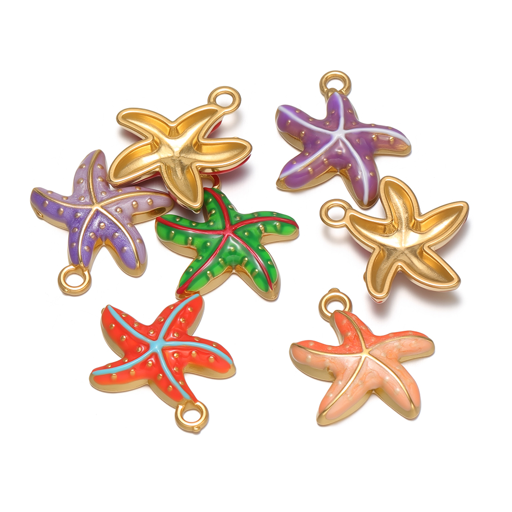 Jewelry Making For Kids - 5pcs Stainless Steel Enamel Pink Starfish
