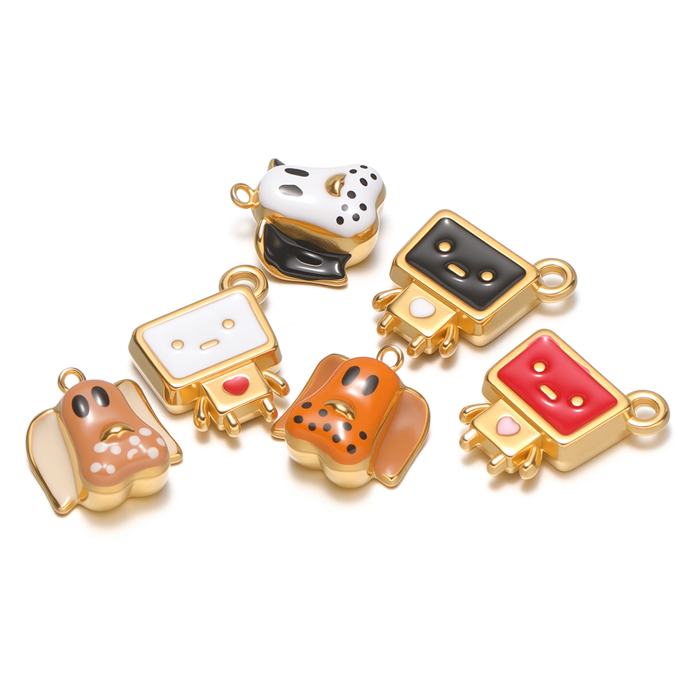 Jewelry Making For Kids - 4pcs Stainless Steel Enamel Cartoon Dog