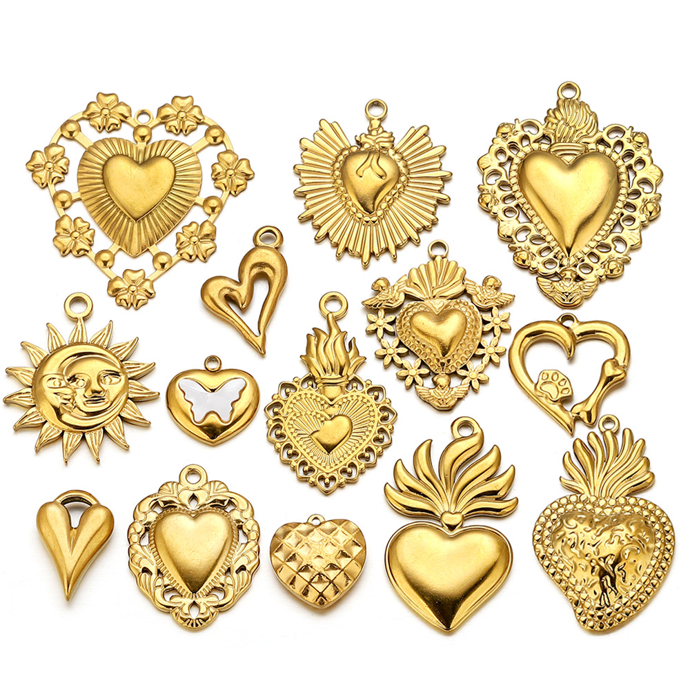 Jewelry Making Materials Wholesale - 5pcs Stainless Steel Heart Sun Charms