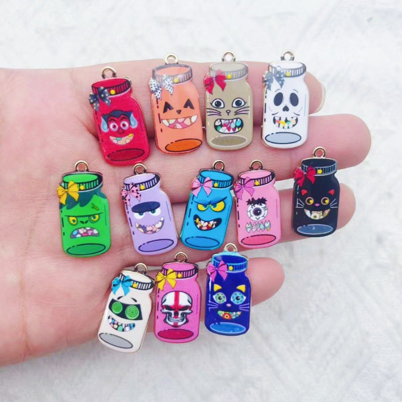 Jewelry Making Party - 12pcs alloy printed bottle pendant, DIY